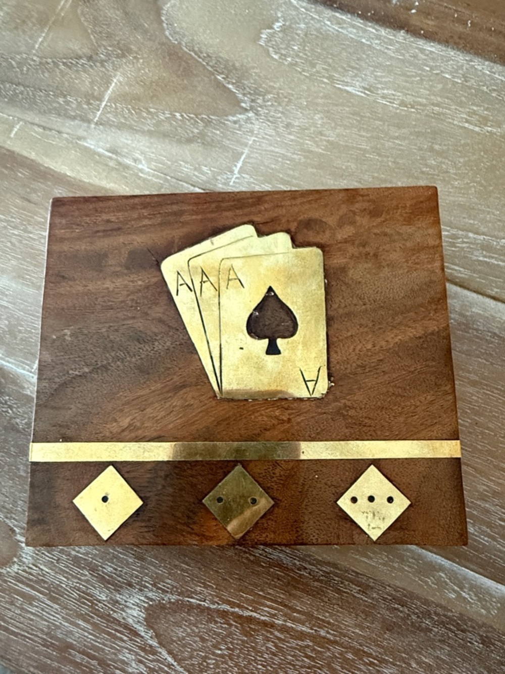 NWT Pachisi  travel  game Wooden Decorative Box with Brass Playing Card Inlay